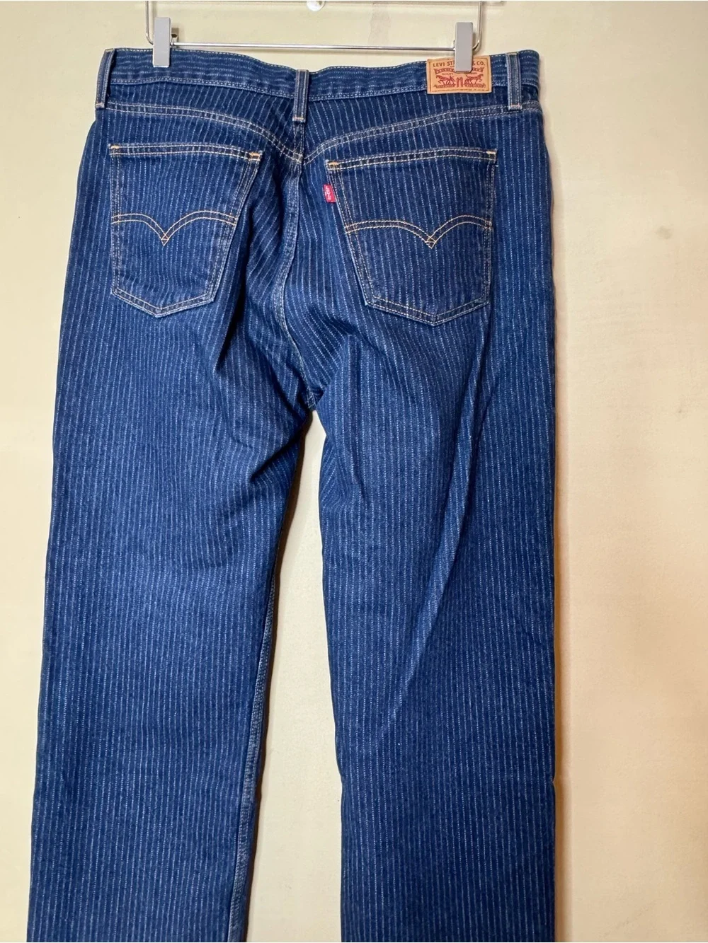 Levi’s 505 Pinstripe Straight Leg Jeans Women’s W32 L30 Blue Denim